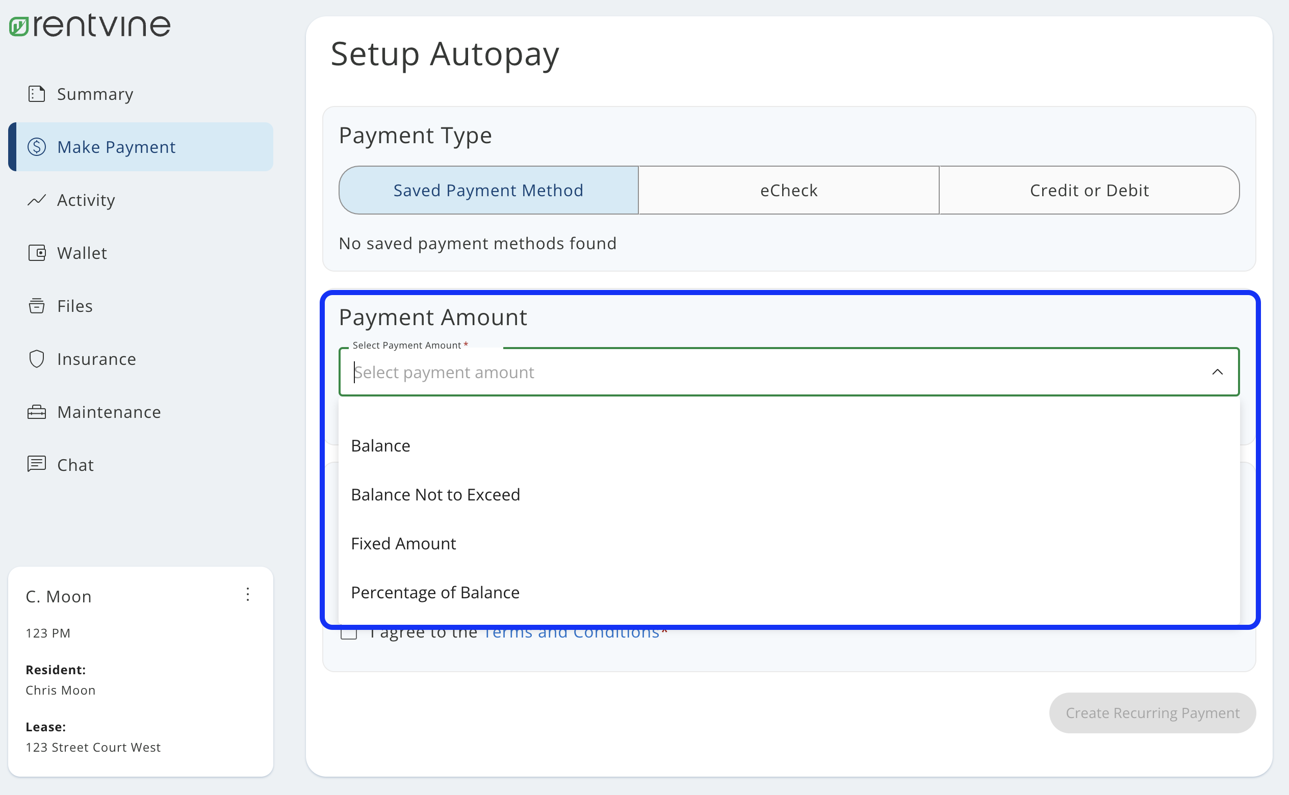 Autopay enrollment screen