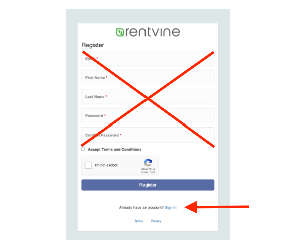 Registration page showing 'Already have an account? Sign in' link at the bottom